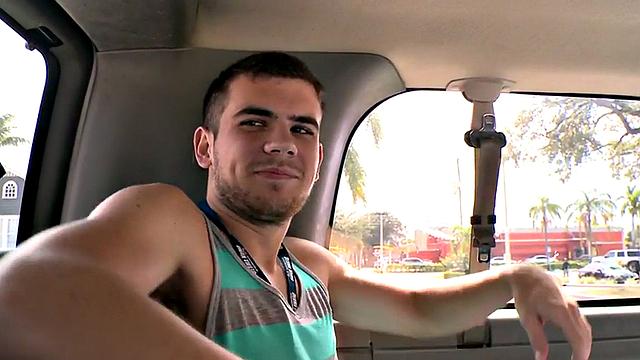 Str8 amateur jock cums on gay in public van outdoor