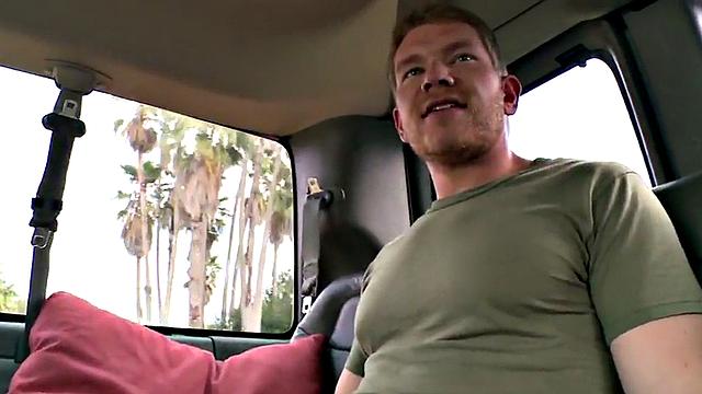 Str8 amateur jock cums on gay in public van outdoor