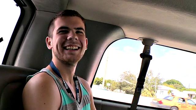 Str8 amateur jock cums on gay in public van outdoor