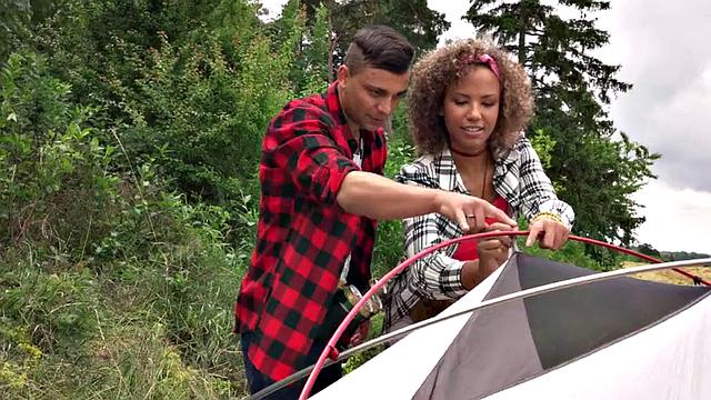 21yo ebony babe gets pussy rammed in outdoor tent