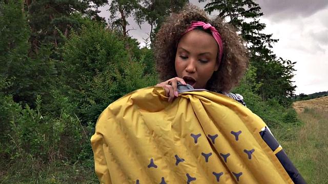 21yo ebony babe gets pussy rammed in outdoor tent