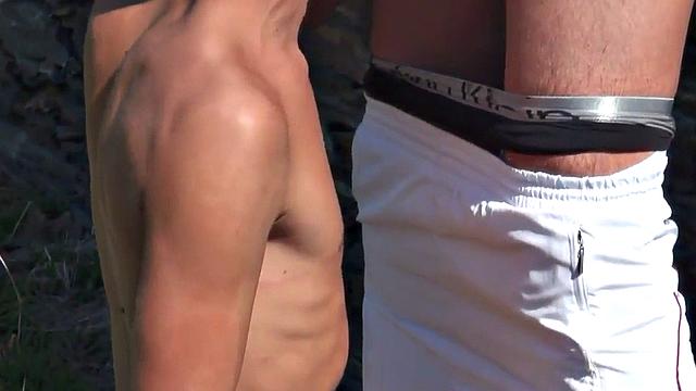 Real jockstrap twink fucked outdoors in his 21-year-old asshole