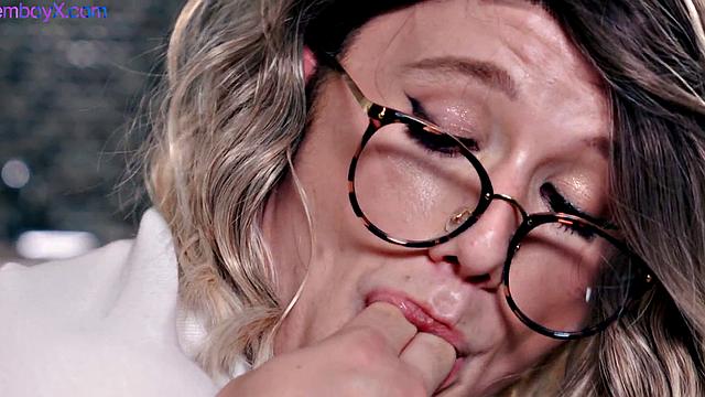 College uniform femboy with glasses gets ass fucked