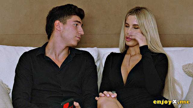 Dirty Miss Naughty fellates her guest in the kitchen, loves scorching hardcore porn. Horny houswife dumps and rails him hard.