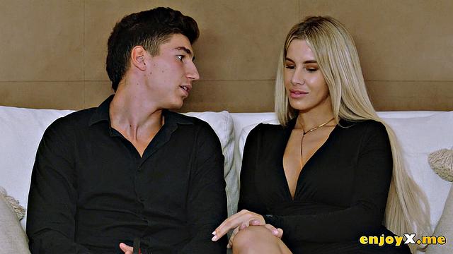 Dirty Miss Naughty fellates her guest in the kitchen, loves scorching hardcore porn. Horny houswife dumps and rails him hard.