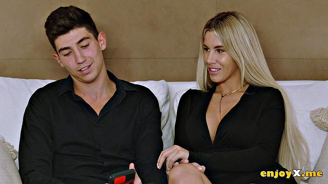 Dirty Miss Naughty fellates her guest in the kitchen, loves scorching hardcore porn. Horny houswife dumps and rails him hard.