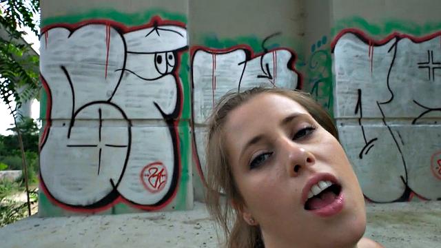 Real busty babe picked up for public outdoor sex