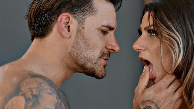 Busty bisex inked slut 3some cuntfucked while throating