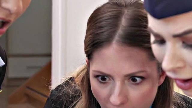 Hostel room stewardesses reverse gangbanged by dude