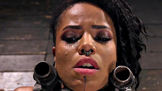 Piercedpussy Ebony teaches BDSM lesson with iron sex tool