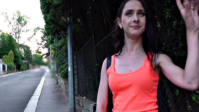 Czech small titted teen fucked outdoor for cash