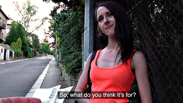 Czech small titted teen fucked outdoor for cash