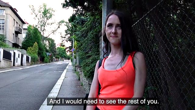 Czech small titted teen fucked outdoor for cash