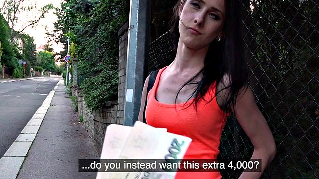Czech small titted teen fucked outdoor for cash