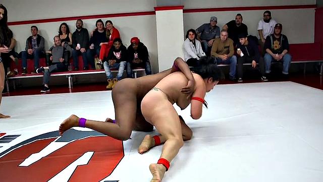 Public lesbian multiethnic group wrestling with MILFS