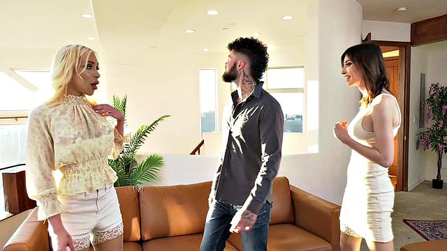 Helping out two stranded TS beauties in lingerie & stockings goes wrong