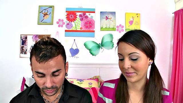 Watch Titty Tutor's pierced pussy get pounded in a hardcore doggystyle while getting her titties licked