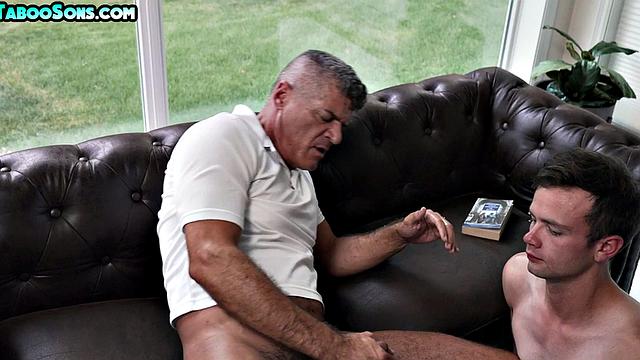 Taboo stepdad fingers stepson's ass and gets cockwanked