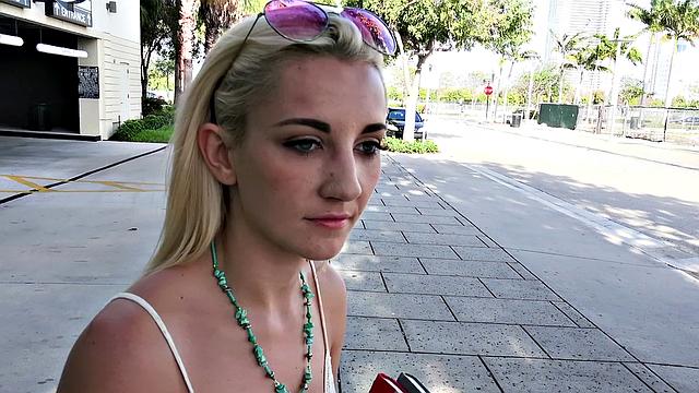 Blonde with glasses fucks in public outdoors