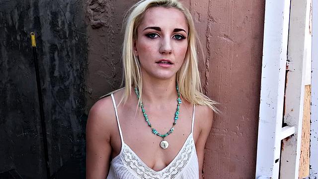 Blonde with glasses fucks in public outdoors