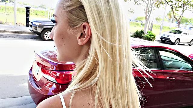 Blonde with glasses fucks in public outdoors