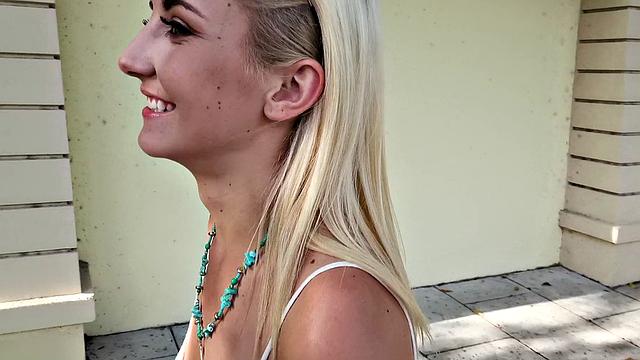 Blonde with glasses fucks in public outdoors