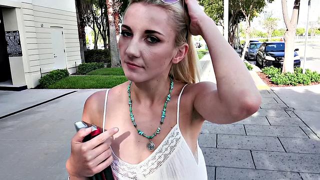 Blonde with glasses fucks in public outdoors