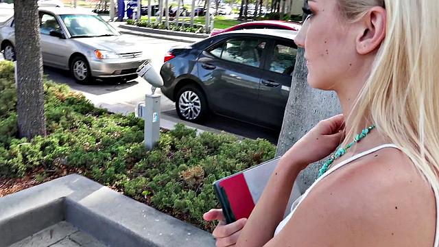 Blonde with glasses fucks in public outdoors