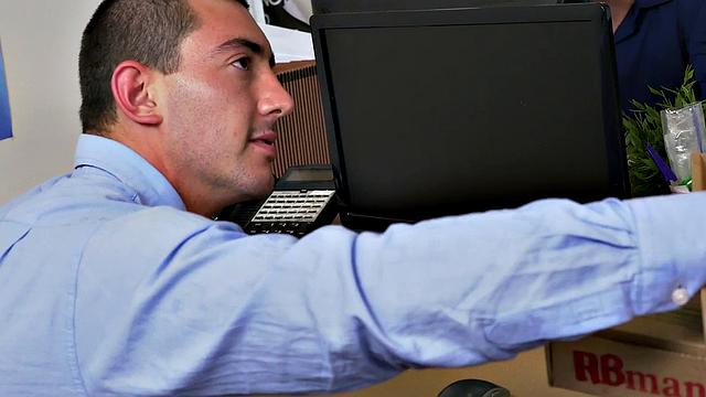 Kinky boss pleasures her man's ass before a wild office threesome