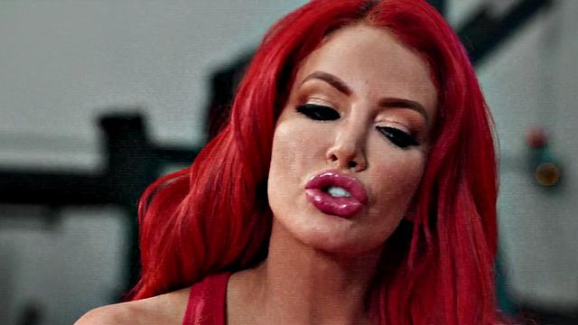 Redhead cougar sucks shaft before plowed by guy in gym