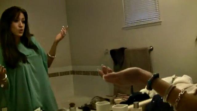 Horny slut sucking on hard dick on stairwell