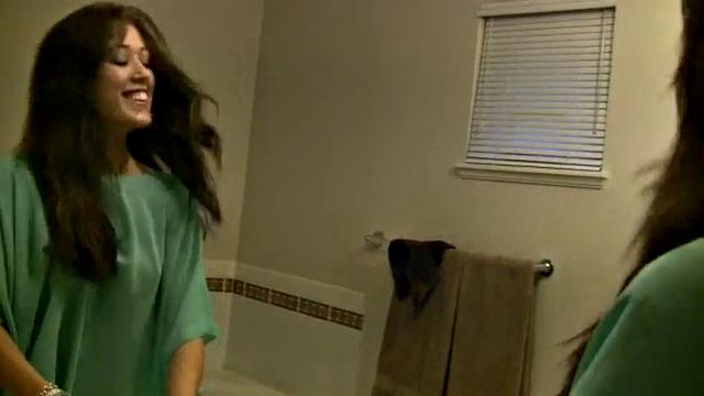 Horny slut sucking on hard dick on stairwell