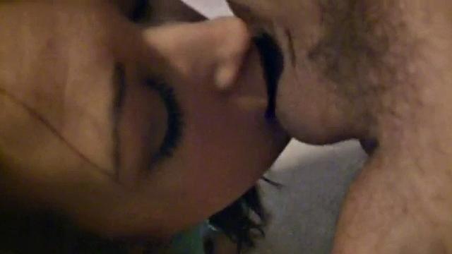 Horny slut sucking on hard dick on stairwell