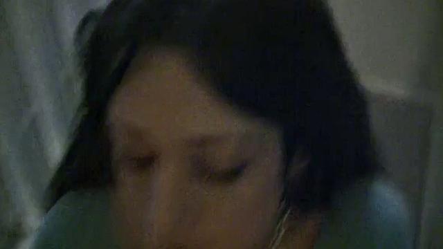 Horny slut sucking on hard dick on stairwell