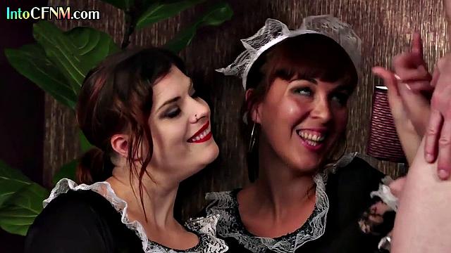 CFNM Maid giving HJ to lover