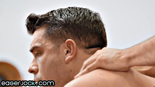 Athletic stud riding his lover