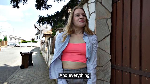 Public beauty fucked by big white dick in wet pussy