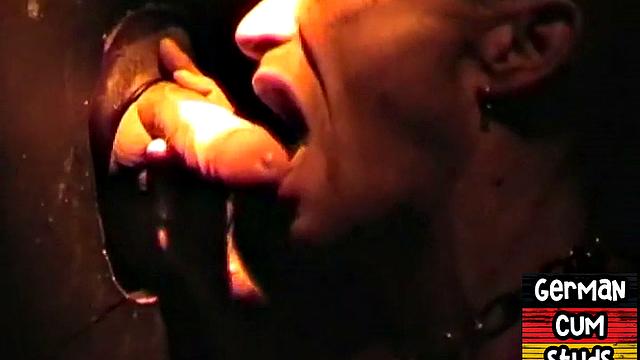German amateur gay sucks gloryhole cock till facial