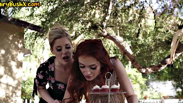 Hairymuff lesbians lick each other while fingering outdoors