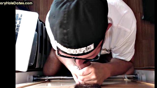 Gloryhole DILF sucks fat black dick with his eager mouth