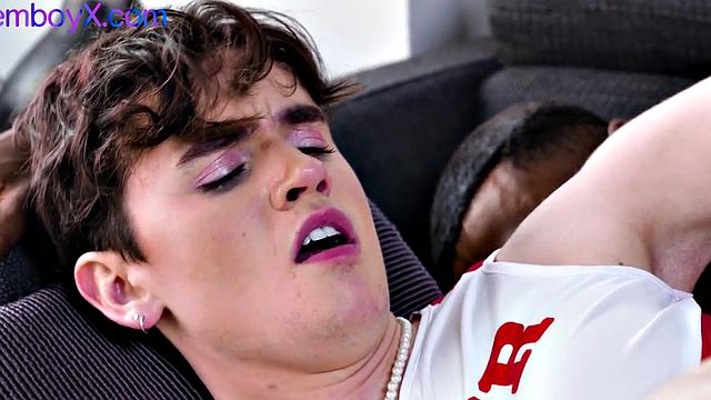 Cheerleader femboy IR barebacked by dominant gay
