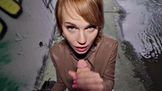 Redhead gets fucked in a tunnel