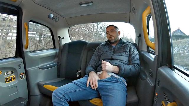 Big-titted driving bae in stockings licked by client