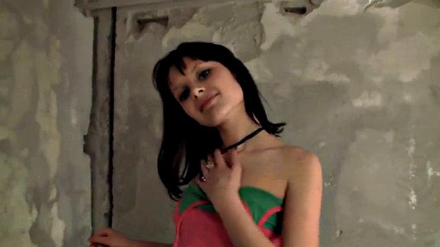 Cute brunette exposed in naked tease