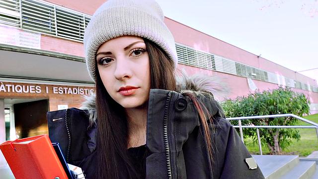 Italian Cutie Rides Dick At School & Gets Pounded Doggy Style