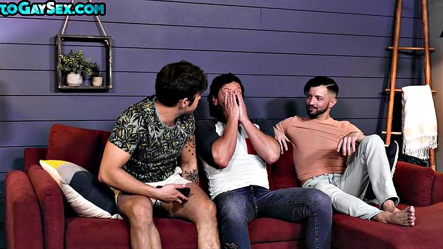 Greedy bottom stud barebacked in threesome till cumshot