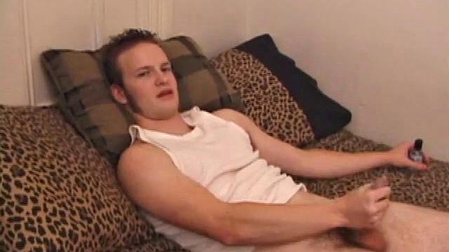 Horny Lex Python works his dick and lubes up before stripping. As he jacks off Lex shows his ass and in no time flips his legs over his head and explodes a load on his face.