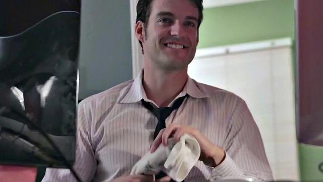 Hot brunette secretary with glasses gives head and rides her colleague's hard cock in the office