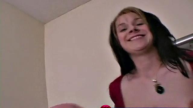 Brunette teen jerks off hard cock in POV handjob