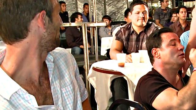 Public DILF sucks cock in strip club in front of viewers